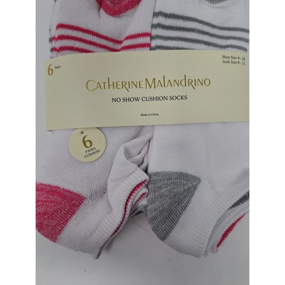 Catherine Malandrino Womens No Show Cushion White Socks 6pk Shoe Size 4-10